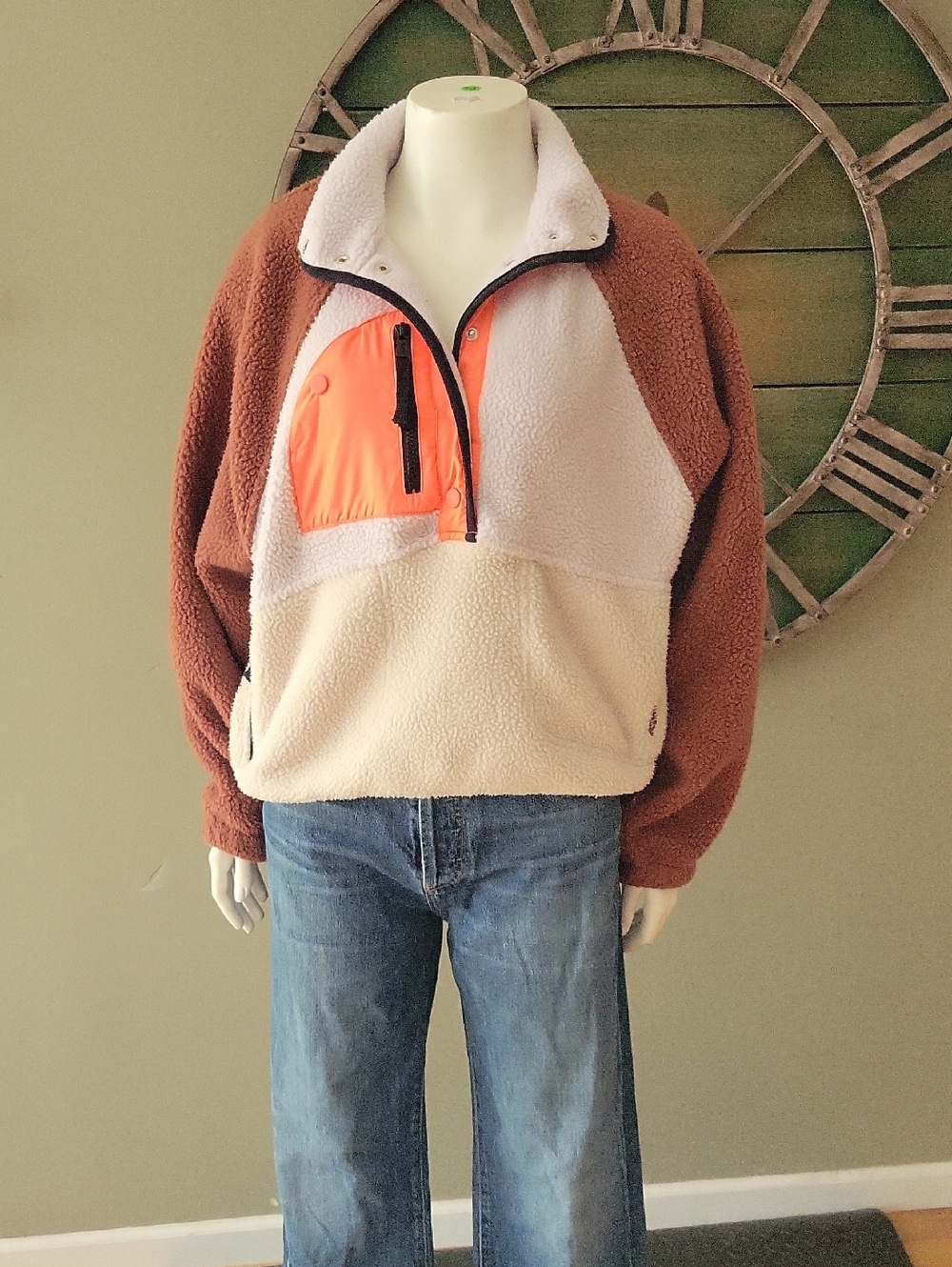 Free People Movement Hit The Slopes Colorblock Fleece Pullover With 1/4 Closure